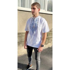 Embroidered t-shirt for men "Tryzub" blue on white